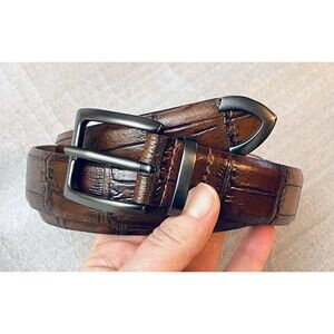 Genuine Italian Leather Croc Embossed Mens Dress Belt Cognac Brown 40/100 1"